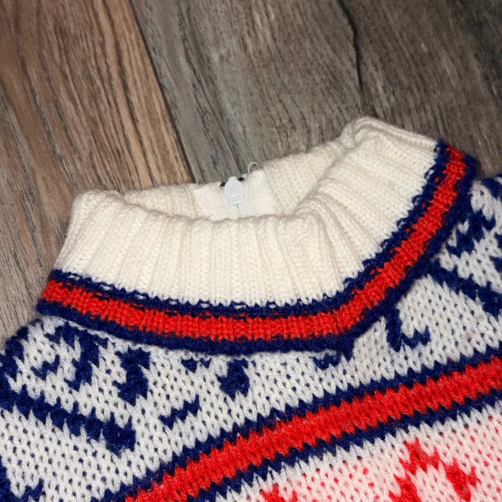 Vintage Toddler Fair Isle Geometric Knit Mock Neck Zip Back Sweater Multi-Color